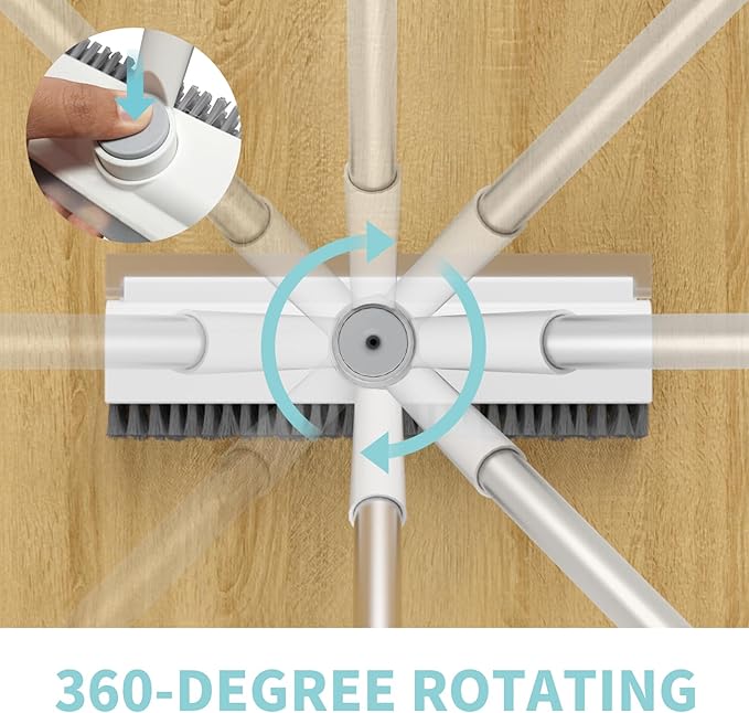 AIR U+ Floor Scrub Brush with Long Handle, 3 in 1 Scrape and Heavy-Duty Stiff Bristle Scrubber Brush for Cleaning Shower Bathroom, Patio, Garage, Kitchen, Wall and Deck