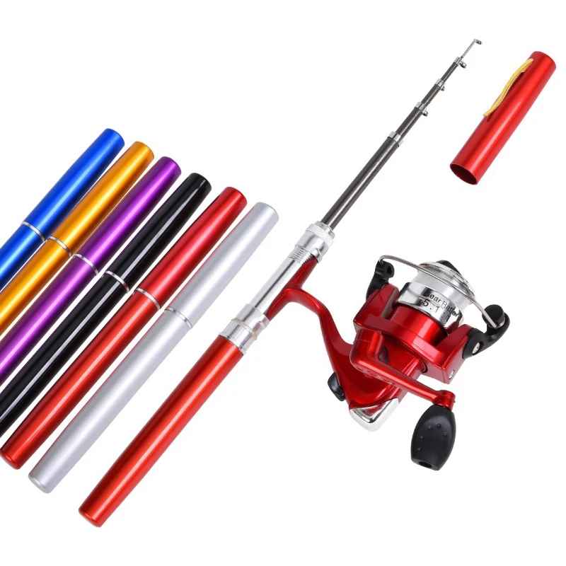 20cm Portable Pocket Telescopic Mini Fishing Pole Pen Shape Folded Fishing Rod with Reel Wheel Portable Mini Fishing Rod