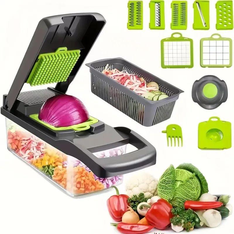 KitchenHelper 15 in 1 Mandoline - Food Chopper, Cutter, Dicer, Grater, Peeler, Slicer, Egg Separator, and Rinse Basket
