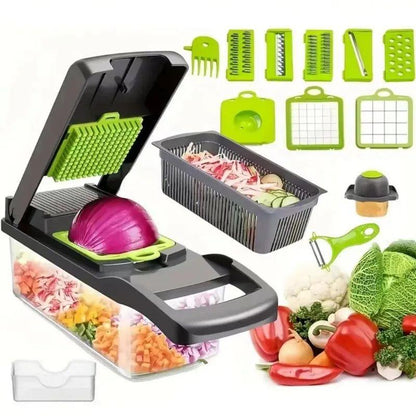 KitchenHelper 15 in 1 Mandoline - Food Chopper, Cutter, Dicer, Grater, Peeler, Slicer, Egg Separator, and Rinse Basket