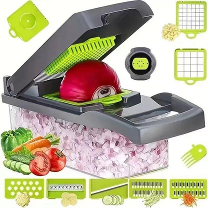 KitchenHelper 15 in 1 Mandoline - Food Chopper, Cutter, Dicer, Grater, Peeler, Slicer, Egg Separator, and Rinse Basket