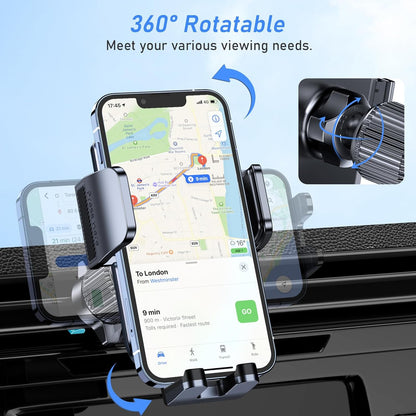 Car Phone Holder Mount, Super Stable Air Vent Cell Phone Car Mount with 2025 Metal Hook Clip, 360° Rotation,One Button Release for iPhone, Samsung, Google, and All Other Smartphones